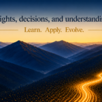 Golden path of light winding through dark blue mountains at sunrise, symbolising the PathMaker journey to connect insights, decisions and understanding across time.